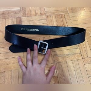 Club Monaco Dark Leather Belt with Silver Buckle